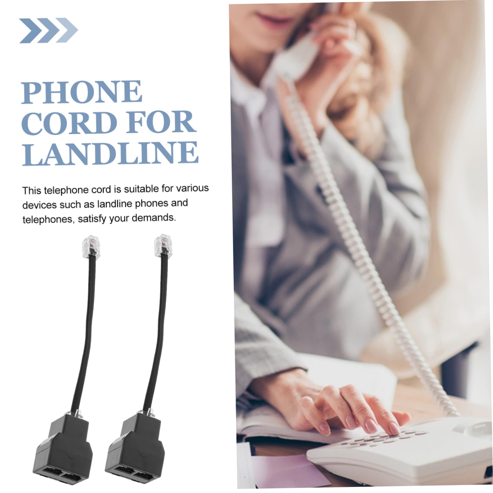 Mikikit 2Pcs Telephone Splitter Adapter PC Phone Cable Connector for Landline Stylish Design for Reliable Communication Versatile Compatibility with Various Devices