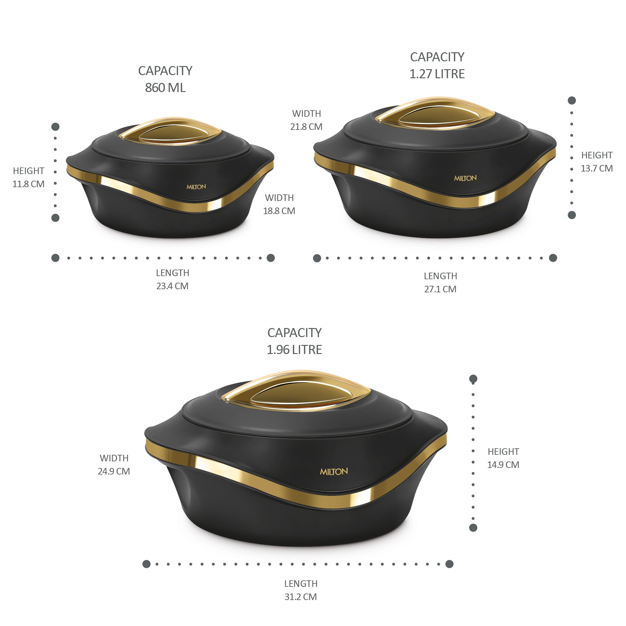 MILTON Casseruola isolata con coperchio, set da 3 pezzi da 2,1/1,5/1 qt. Scaldavivande termiche per zuppa/insalata, contenitore per alimenti caldi in acciaio inox, miglior set regalo per le mamme -