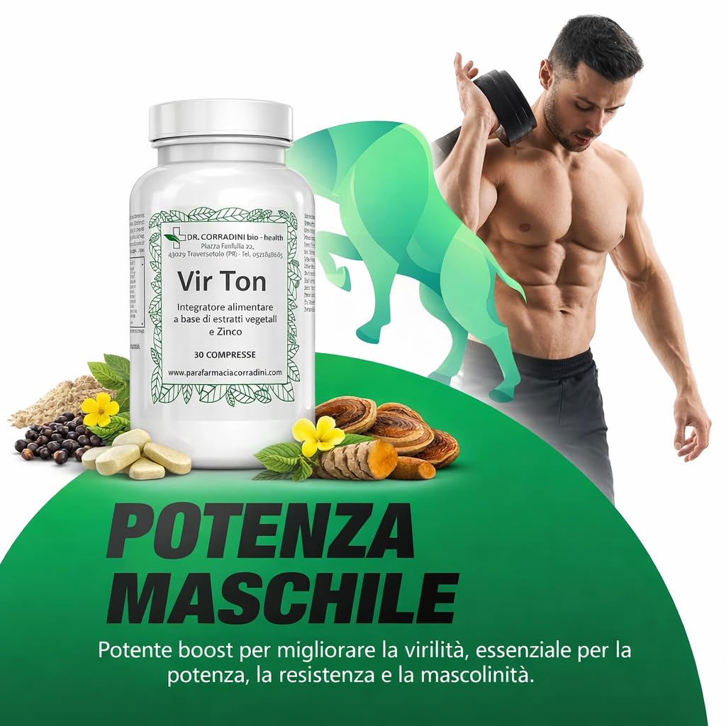 Dr. Corradini Integratore Uomo Forte Potenza e Durata con Maca Peruviana, Tribulus Terrestris alto dosaggio, Guaranà, Ginseng, Damiana e Zinco 30 Compresse