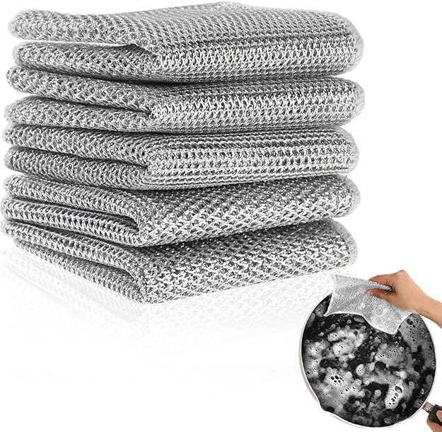 ZEBREOLINE Non Scratch Dish Wash Cloth Double Layered Steel Wire Dish Cloth Wire Dishwashing Rags for Wet and Dry Stainless Steel Scrubber Wire Kitchen Accessories Items Cleaning Supplies (Pack of 6) (B0DF2F2JBY) Amazon Price History, Amazon Price Tracker