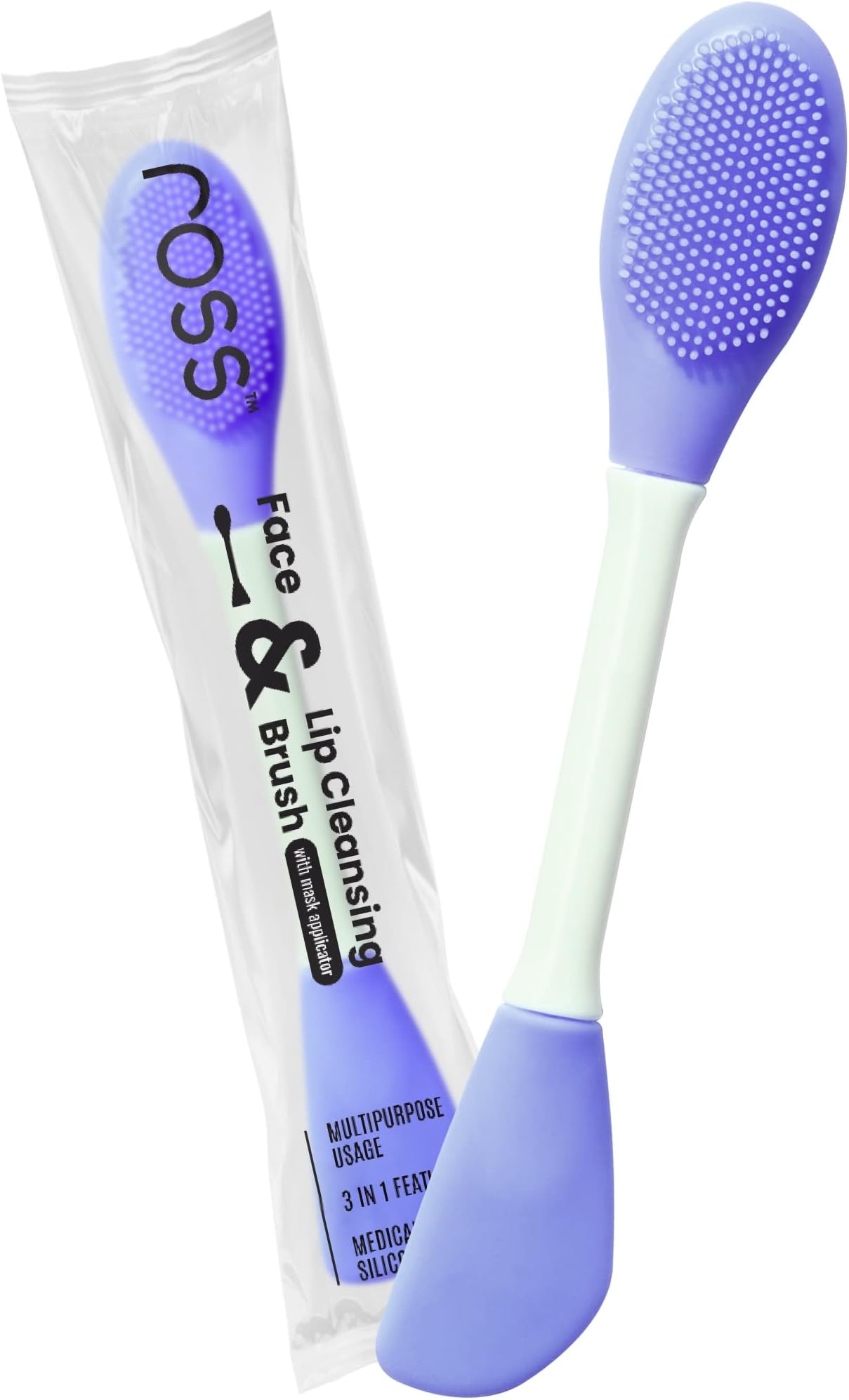 Ross 3-in-1 Silicone Face & Lip Cleansing Brush | Flat, Soft & Exfoliating Sides for Mask Application, Deep Pore Cleansing & Gentle Skin Massage | Hygienic Soft Silicone Scrubber (Purple)