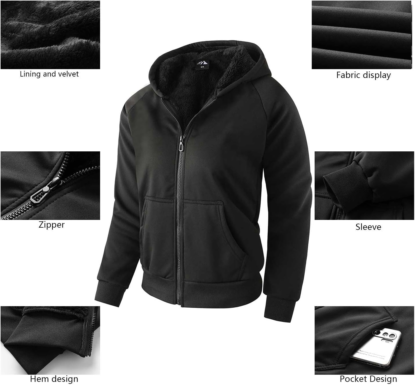 Boy's Zip Up Hoodie Heavyweight Winter Sweatshirt Fleece Sherpa Lined Warm Jacket - Image 4