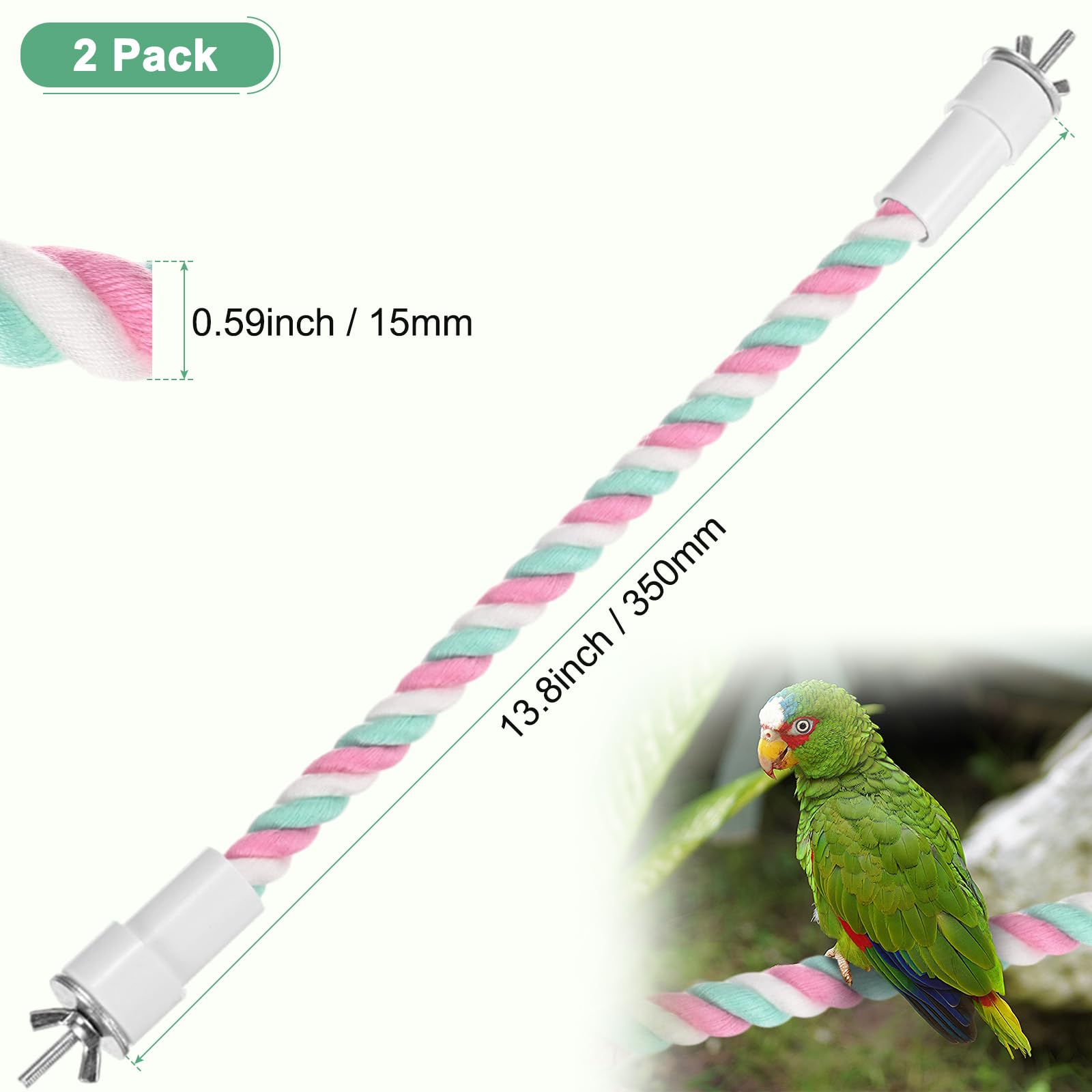 M METERXITY 2-Pack Rope Perches for Bird Cages 13.8 in Length Comfort Grip Flexible Rope Perch Beak & Paw Grinding for Parrots/Cockatiels/Parakeets - Image 3