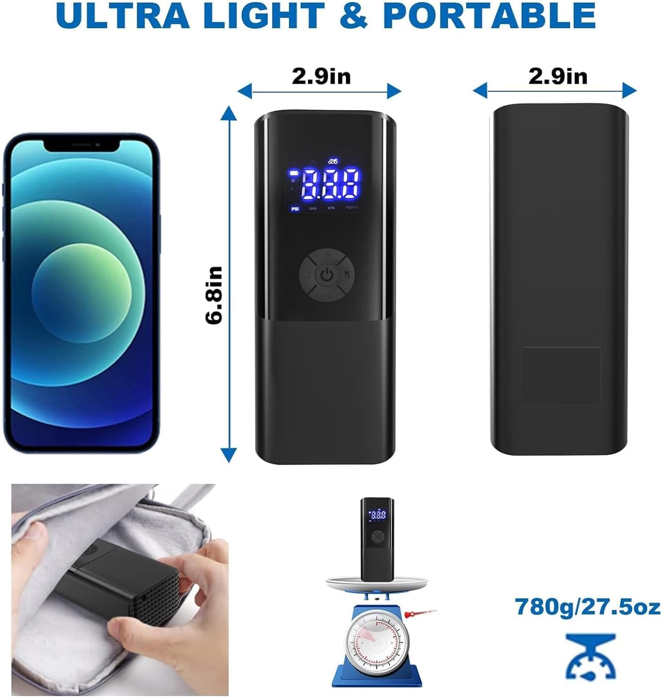 Compressore Aria Portatile 150PSI 12000mAh - Gonfia Gomme Auto, Bici, Palloni In 4X - Foto 5