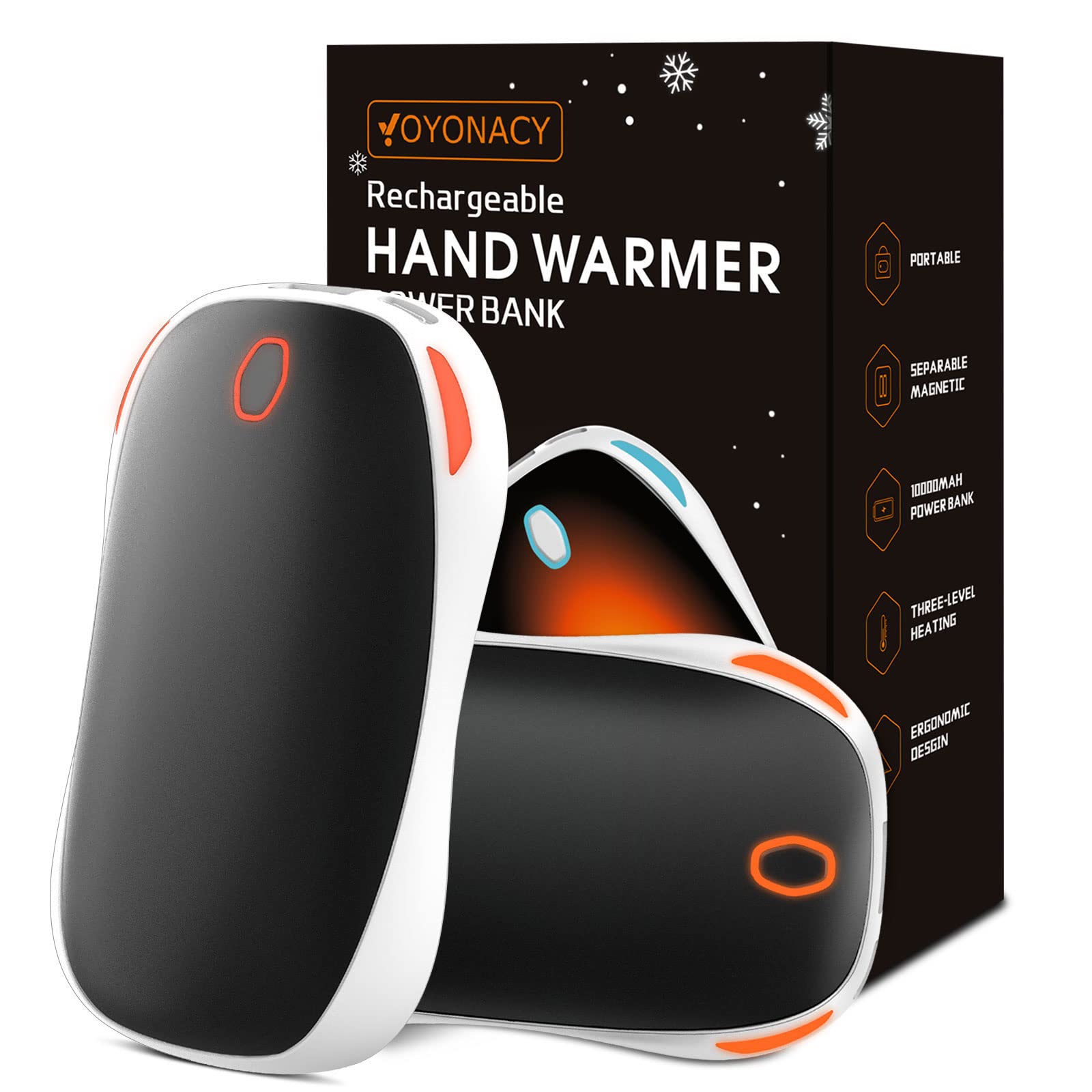 Hand Warmers Rechargeable - 10000mAh Magnetic Electric Hand Warmer, Power Bank, 3 Levels Warm Heater Battery Pocket Hand Warmer for Indoor Outdoor Sports, Winter, for Women, Men