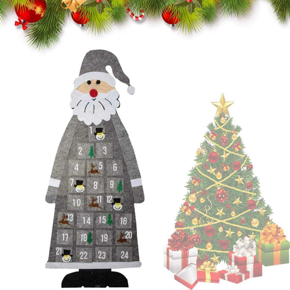 HIQE-FL Arbol de Navidad Fieltro,Calendario de Adviento de Santa,Calendario de Adviento,Calendario Navideño,DIY Árbol de Navidad,Adornos Arbol Navidad (Grau)