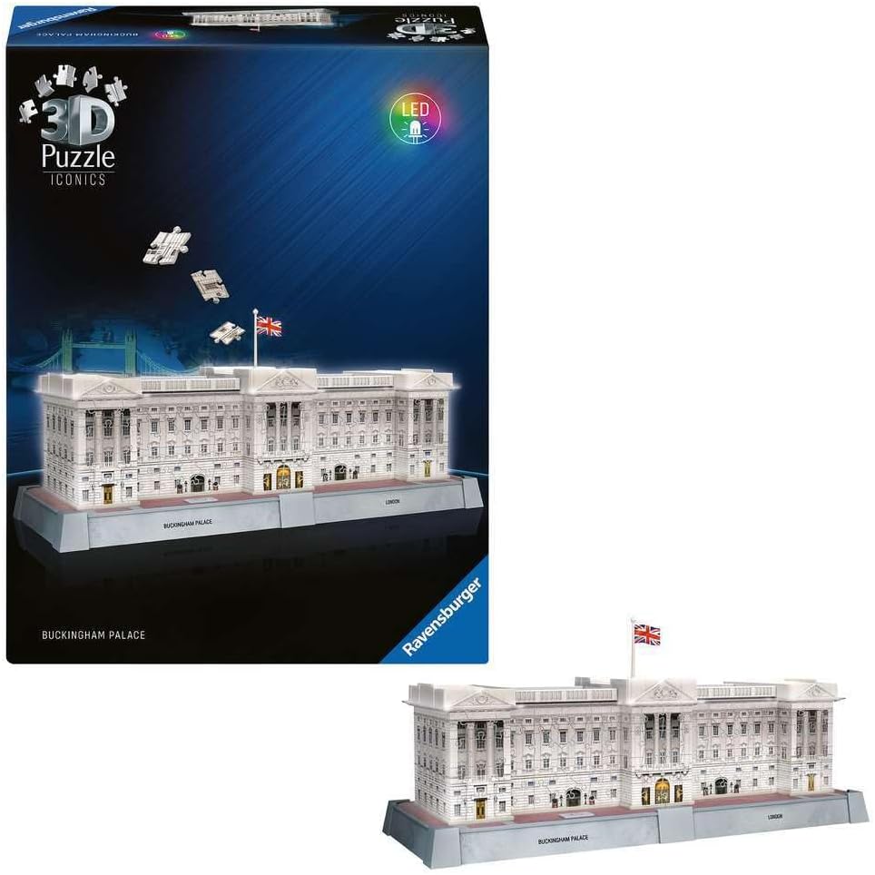 Ravensburger 3D Puzzle Iconics: 12008031 Buckingham Palace - with Light - The Seat of the British Royals as a Detailed and Illuminated Model