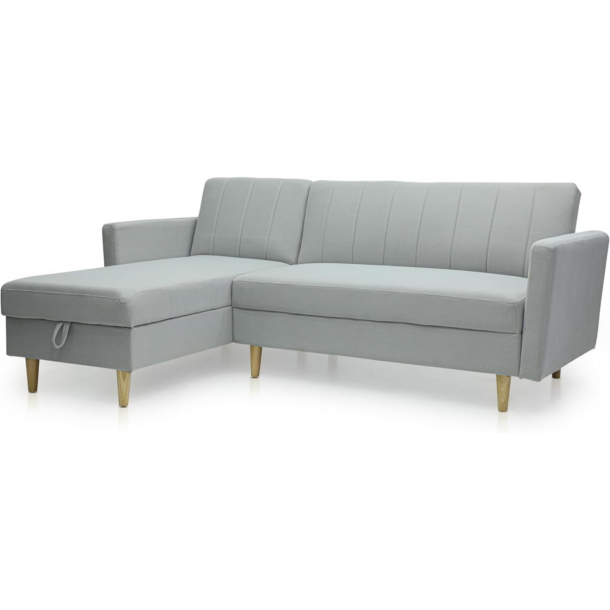 Multi Home Furniture Grey L Shape Sofa with Under Bed Storage – Folding 5 Seater Sofa Cum Bed for Living Room – Modern Foldable Sofa with Wooden Legs – Space Saving Corner Sofa