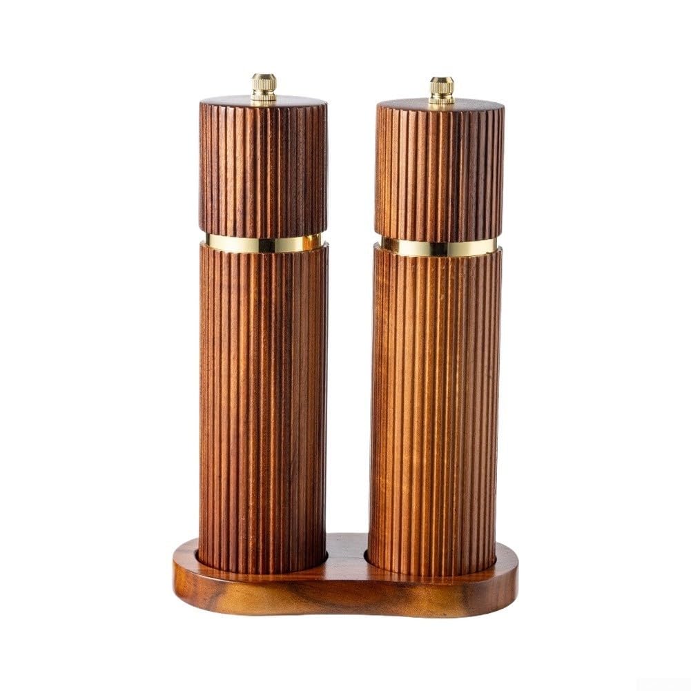 Set macina sale e pepe in legno di acacia, macinino regolabile con supporto, per sale rosa dell'Himalaya