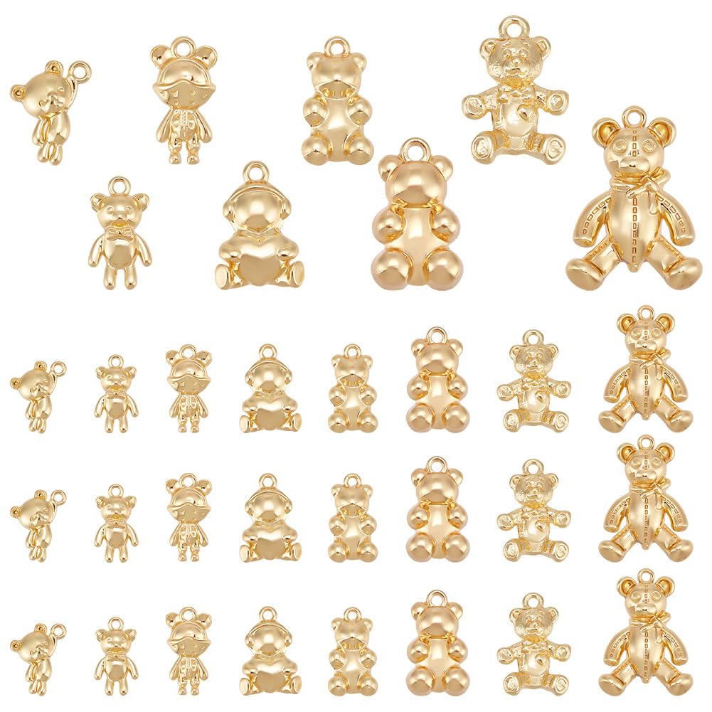 PH PandaHall 48Pcs 8 Styles Bear Pendants, Alloy Bear Charms Golden Bear Charm Pendant Cartoon Bear Pendant for DIY Necklace Bracelet Earring Keychain Crafting Jewelry Making