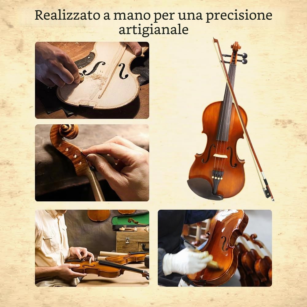 Violino 1/8 per bambini Violino piccolo realizzato con legno di acero e abete rosso con raccordi in ebano violino per bambini dai 3 ai 5 anni