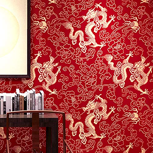 9,5 x 0,53 m Rouleau de papier peint en PVC texturé traditionnel chinois rouge doré pour chambre à coucher salon 1,73 l x 31,2 l = 5,35 m2 Cover