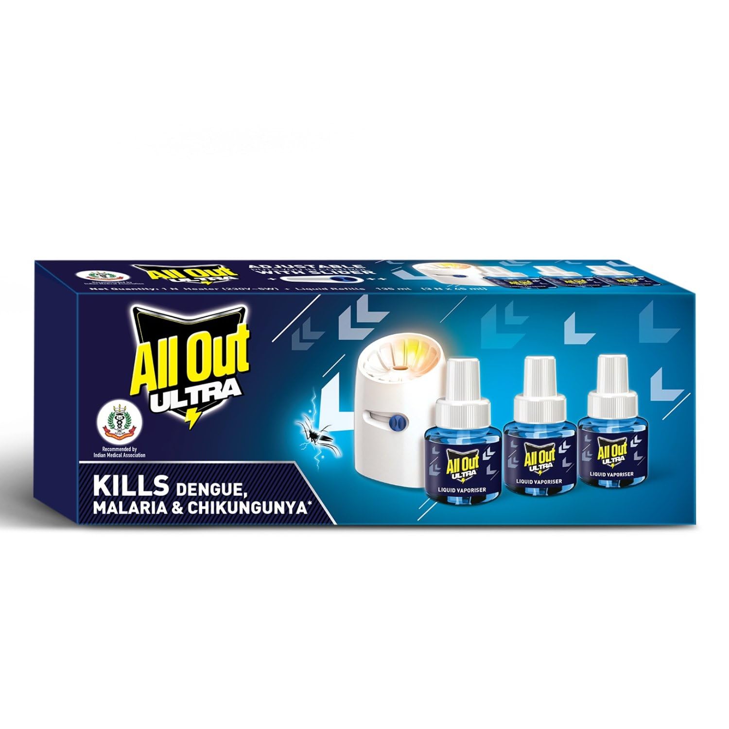 All Out Ultra Liquid Vaporizer, Machine + 3 Refills (45ml each) | Kills Dengue, Malaria & Chikungunya Spreading Mosquitoes| India's Only Mosquito Killer Brand Recommended by Indian Medical Association - Image 3 thumbnail