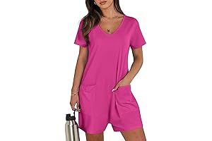 Women's Summer Casual Short Sleeve Loose Jumpsuit with Pockets