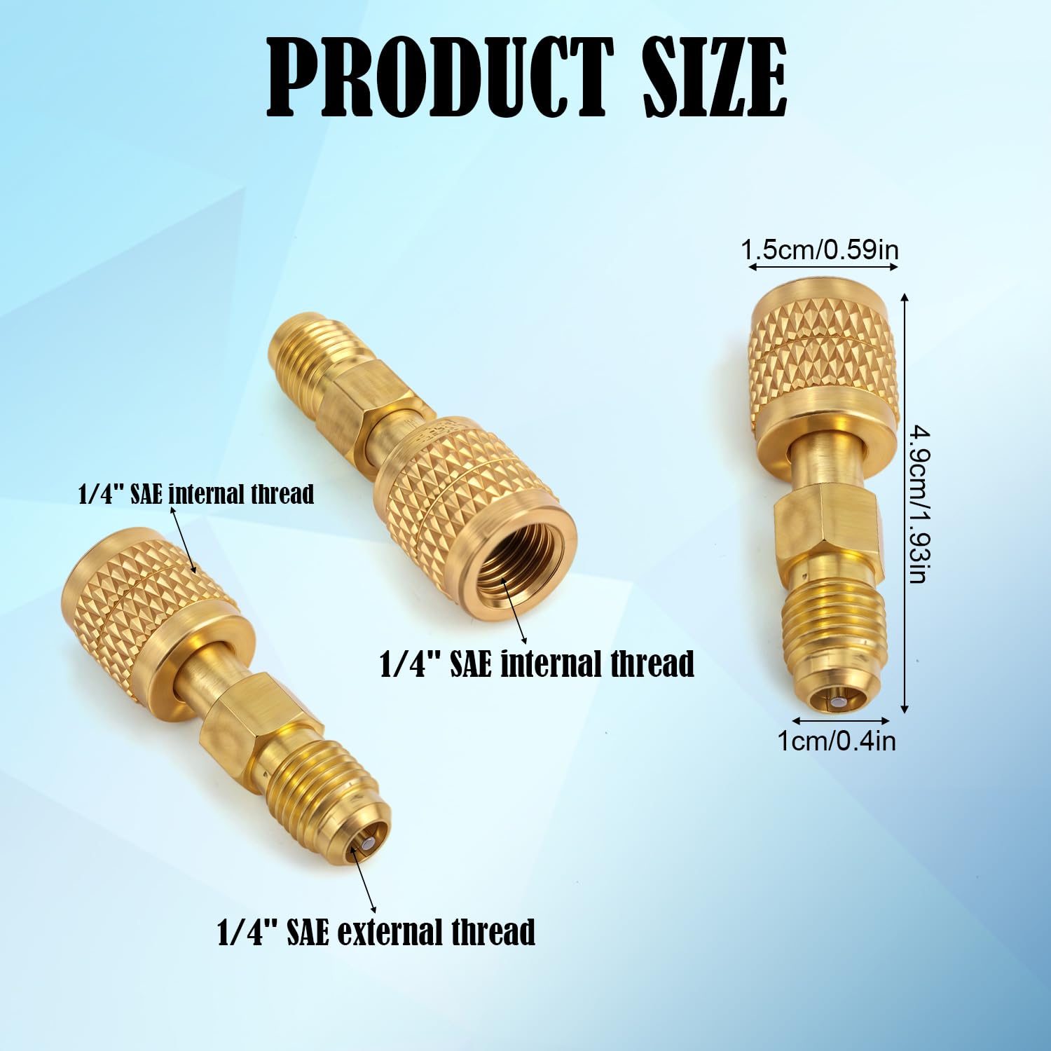 2pz Adattatori in Ottone per Refrigerante R32 e R454B, Filettatura Inversa da 1/4" Femmina a Maschio Raccordi a Innesto Rapido Resistenti e Bassa Perdita per Refrigerante Sistemi Mini Split