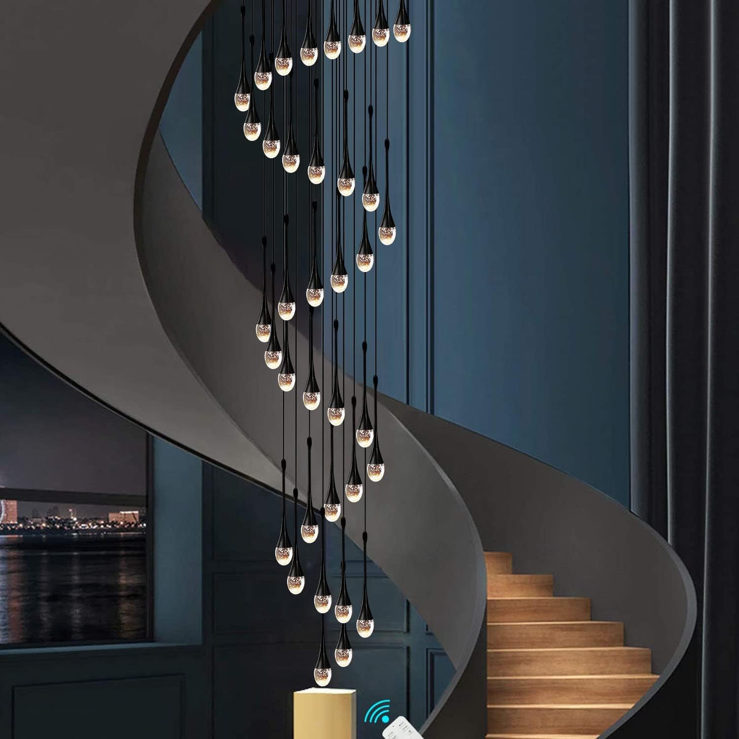 PCXEHUYP H150 Spiral Chandelier Lighting Modern Gold Light Fixture for Foyer Hallway Crystal Chandeliers High Ceilings Suitable Sloping Ceiling 2700-6000k Dimmable