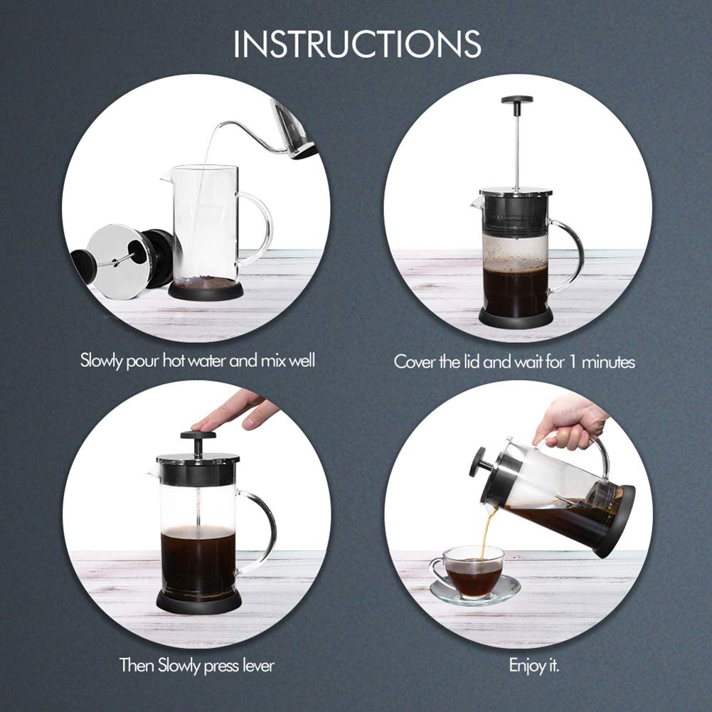 LIDS Cafetera French Press Cafetera, Olla De Prensa De Café De Vidrio De Borosilicato, Tetera O Cafetera Espesa Resistente Al Calor Cafetera con Filtro Incorporado para Hogar Oficina (1000ml)