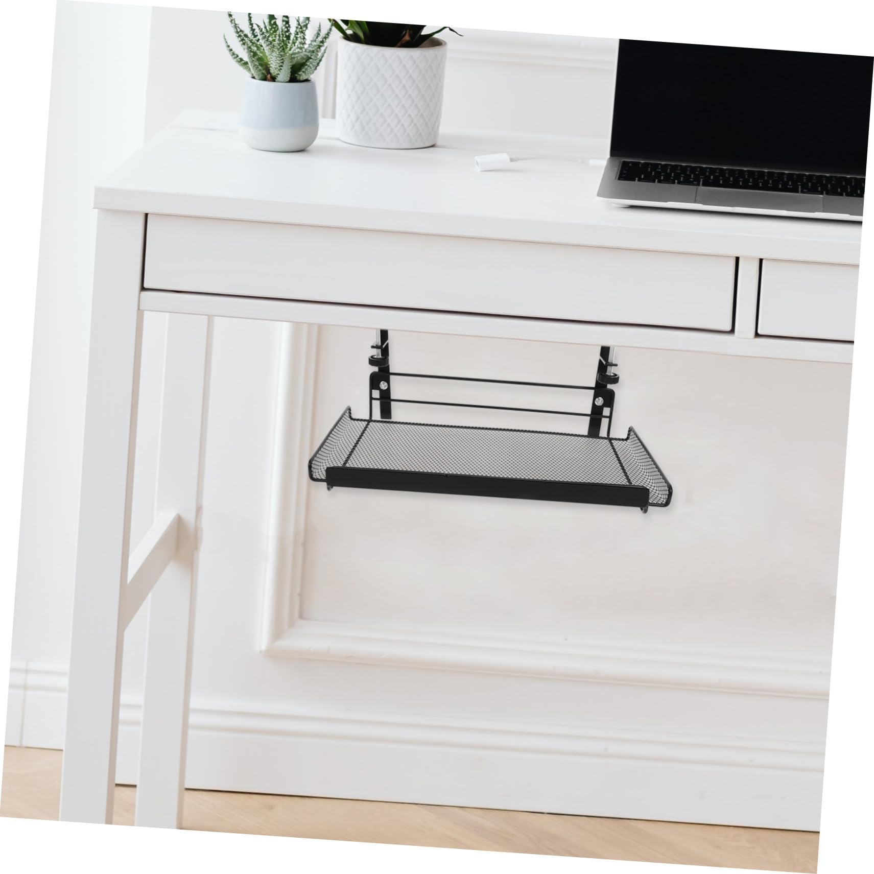 NOLITOY Organizador Metálico Ajustable para Debajo de Escritorio Cesta Colgante Resistente para Almacenamiento de Archivos y Libros para Oficina y Hogar Color Negro Elegante