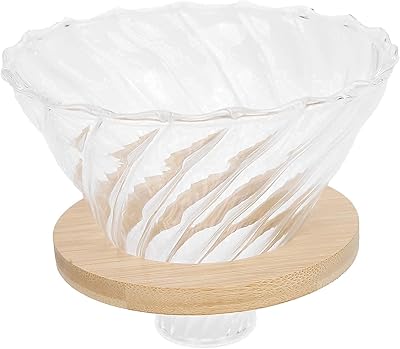 Glass Coffee Dripper Pour Over Coffee Dripper with Bamboo Wood Base Slow Brewing Accessories for Coffee Maker Accessories Filtering Tool Home Cafe Restaurants