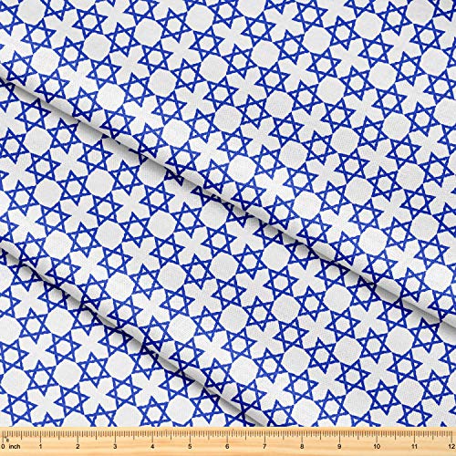 Premium Decorative Jewish Stars Fabric by The Yard - 58" x 1 Yard for Sewing, Quilting, Crafts, and Home Décor