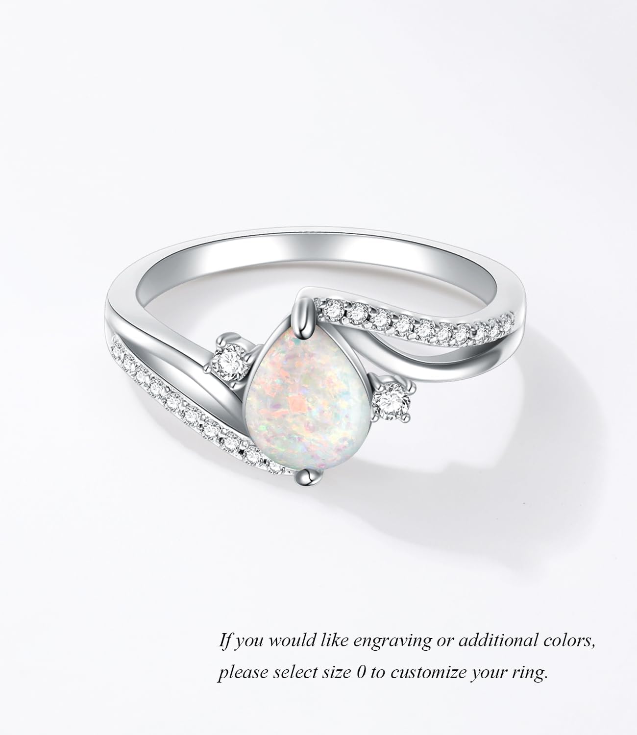 White Opal Engagement Rings for Women 925 Sterling Silver with Teardrop Synthetic Gemstones Dainty CZ Ring Jewelry for Promis Weddings