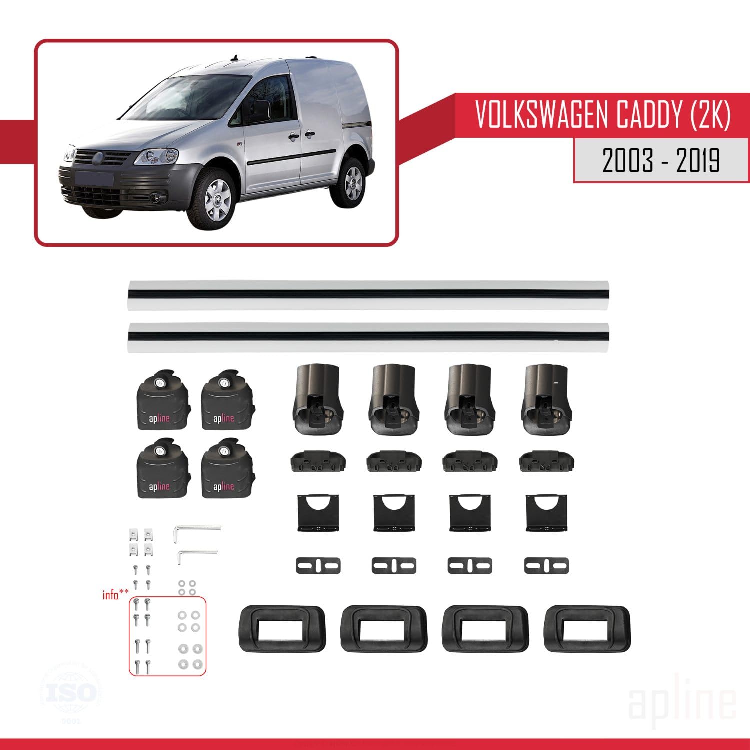 Compatible con Volkswagen Caddy (2K) 2003-2019 Modelo Ace-3 Barra de Techo Auto Portaequipajes Barras Transversales Gris Aluminio 2 Barras