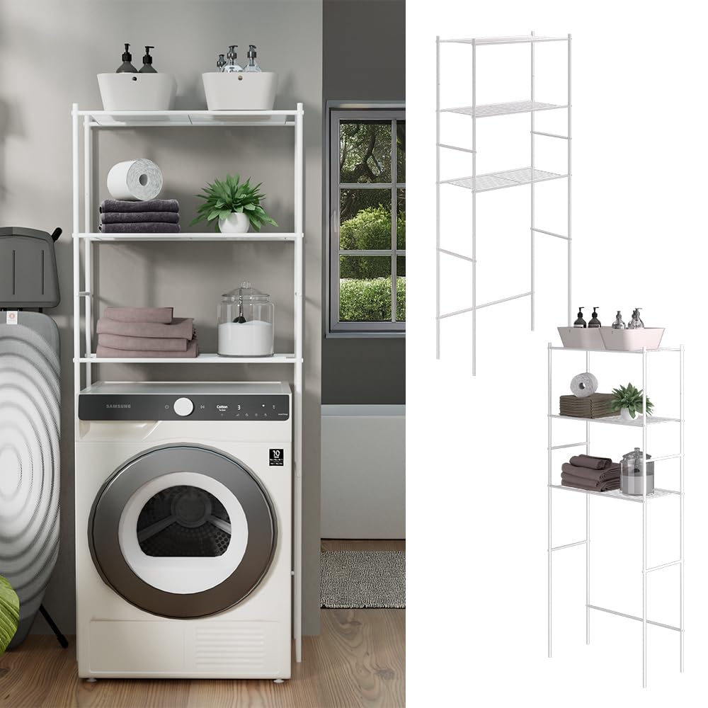 Vicco Étagère pour Machine à Laver Miso, Blanc, 66x162cm | pour le rangement de lessive et d’accessoires de salle de bain