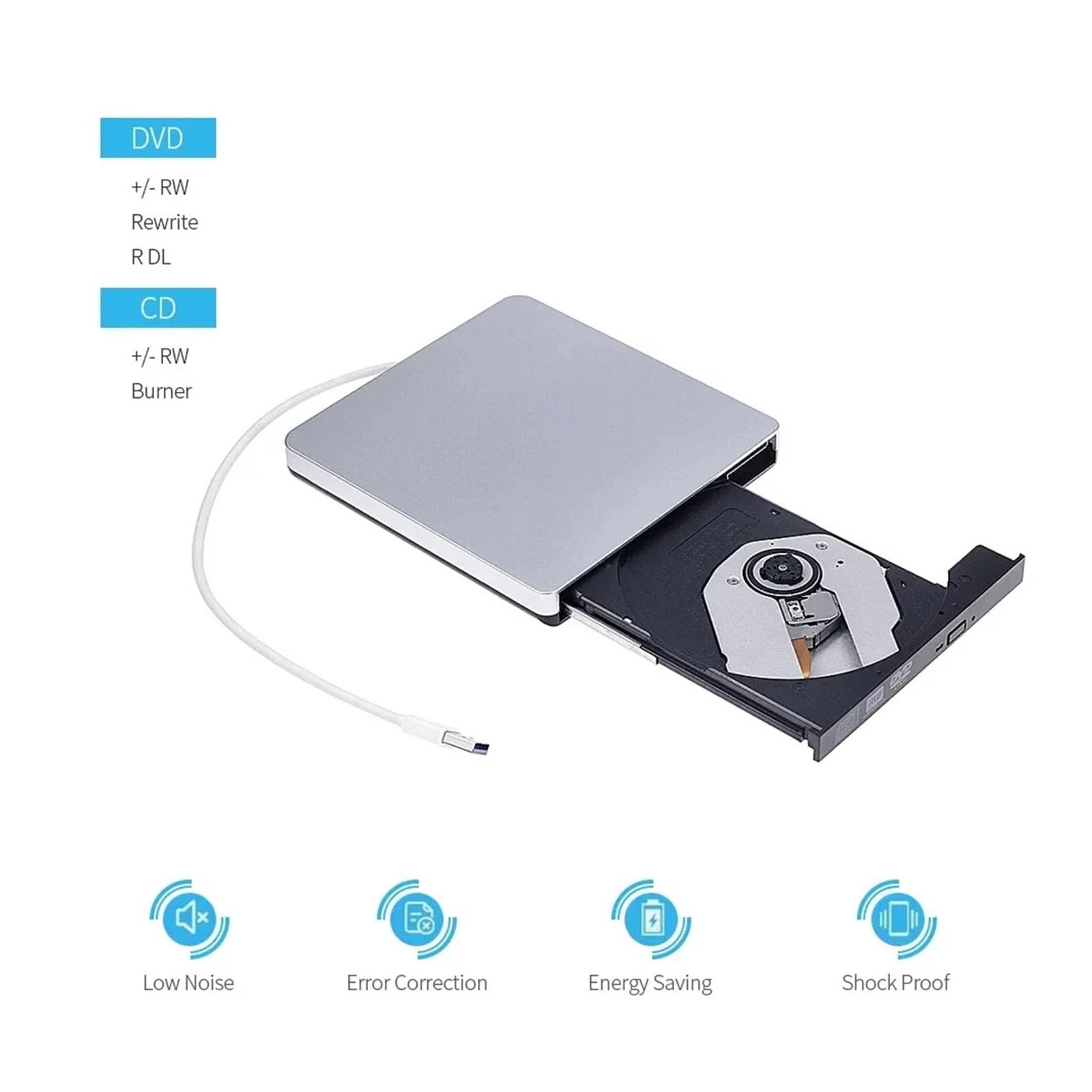 Lettore Dvd Masterizzatore Dvd for Laptop for Ufficio Domestico. Bruciatore for unità Dvd RW Esterna Sottile. Lettore di Schede USB 3.0. unità Ottica(Black)