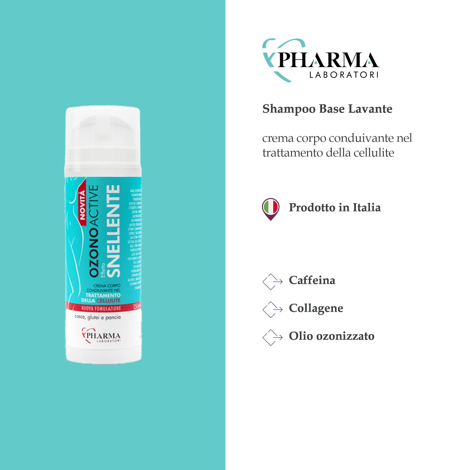 YPHARMA | SNELLENTE OZONO ACTIVE crema anticellulite - 150 ml - crema rassodante, snellente e tonificante - contro smagliature e cellulite, a base di caffeina, vite rossa, olio ozonizzato di girasole