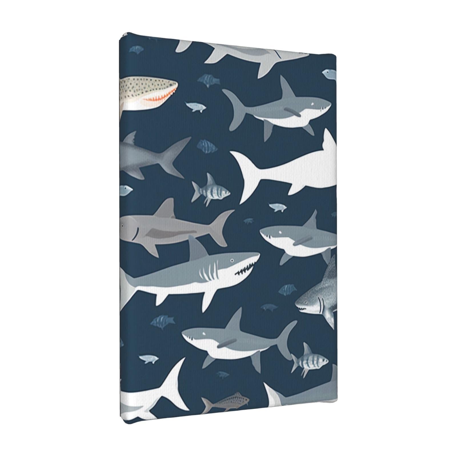 YKLJG sharks nautical Printed Wall Art Canvas Painting 20x30 CM Wooden Framed Picture Painting Artwork Prints for Bedroom Kitchen Home Office Decor