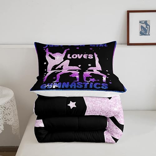 Miniatura 4 de Erosebridal Juego de edredón de gimnasia para niñas, tamaño individual, romántico, estrella, purpurina, para dormitorio, color morado, 2 piezas,