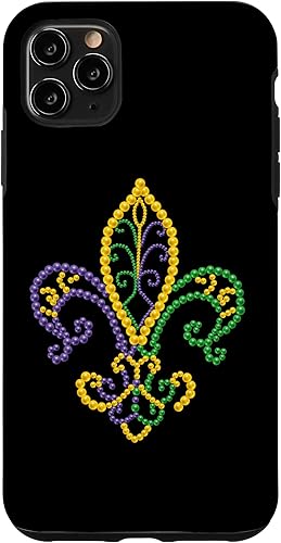 Funda para iPhone 11 Pro Max Mardi Gras Fleur De Lis Beads Carnival 2023 Mardi Gras Party Case