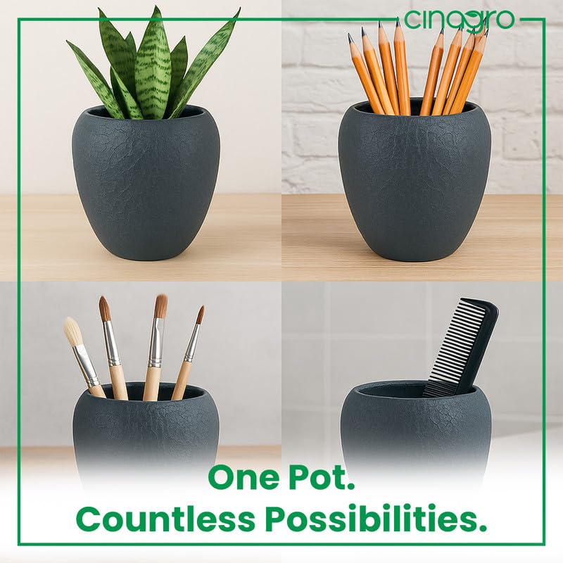 Image of CINAGRO Metal Planter Pot with Stand for Indoor Plants, Round Decorative Flower Pot, Rust-Resistant, Modern Plant Holder for Home, Balcony, Office (13.9 x 12.7 cm, Shadow Husk)