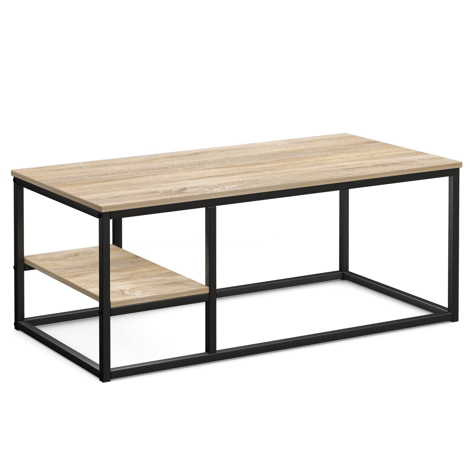 VOWNER Table Basse Salon avec Structure et étagère en Acier, Design Industriel, Style Scandinave, Facile à Assembler, Table de Canapé en Bois, Couleur du Bois