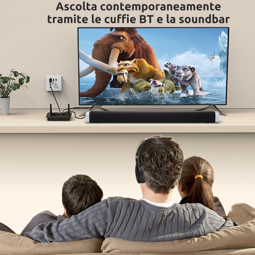 1Mii B03 Trasmettitore Bluetooth 5.3 per TV, Ricevitore Adattatore Audio HiFi aptX Bassa Latenza 3.5mm AUX/Ottico, Dual Link per 2 Cuffie BT, Soundbar, Impianto Stereo Lungo Raggio