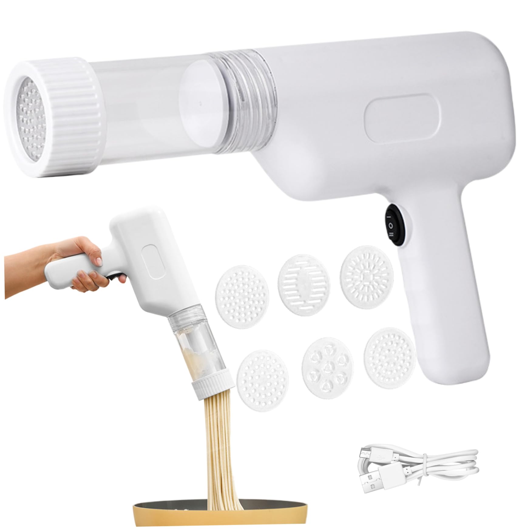 Inllex Electric Pasta Maker Machine 6 in 1 1500mAh Type-C Cordless Portable Noodle Maker Detachable Handheld Automatic Pasta Maker Homemade Spaghetti Ramen (White), Electric Pasta Maker Machine (B0D56XNDC9) Amazon Price History, Amazon Price Tracker