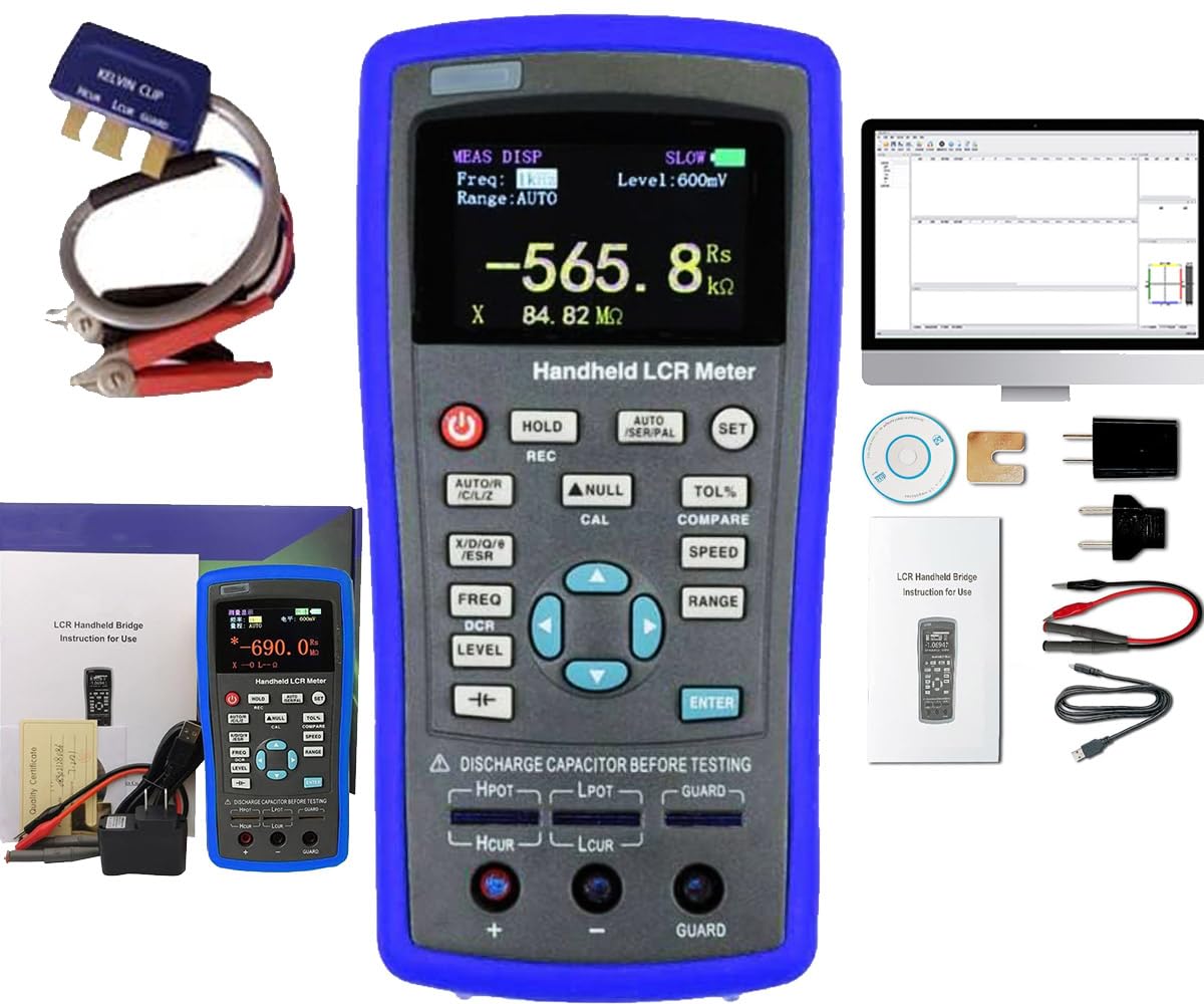 LCR Meter LCR Bridge LCR Analyzer Digital Capacitance Inductance Resistance Tester with 100Hz 120Hz 1KHz 10KHz Frequency Basic Accuracy 0.2% DCR Mode RS232C USB Interface