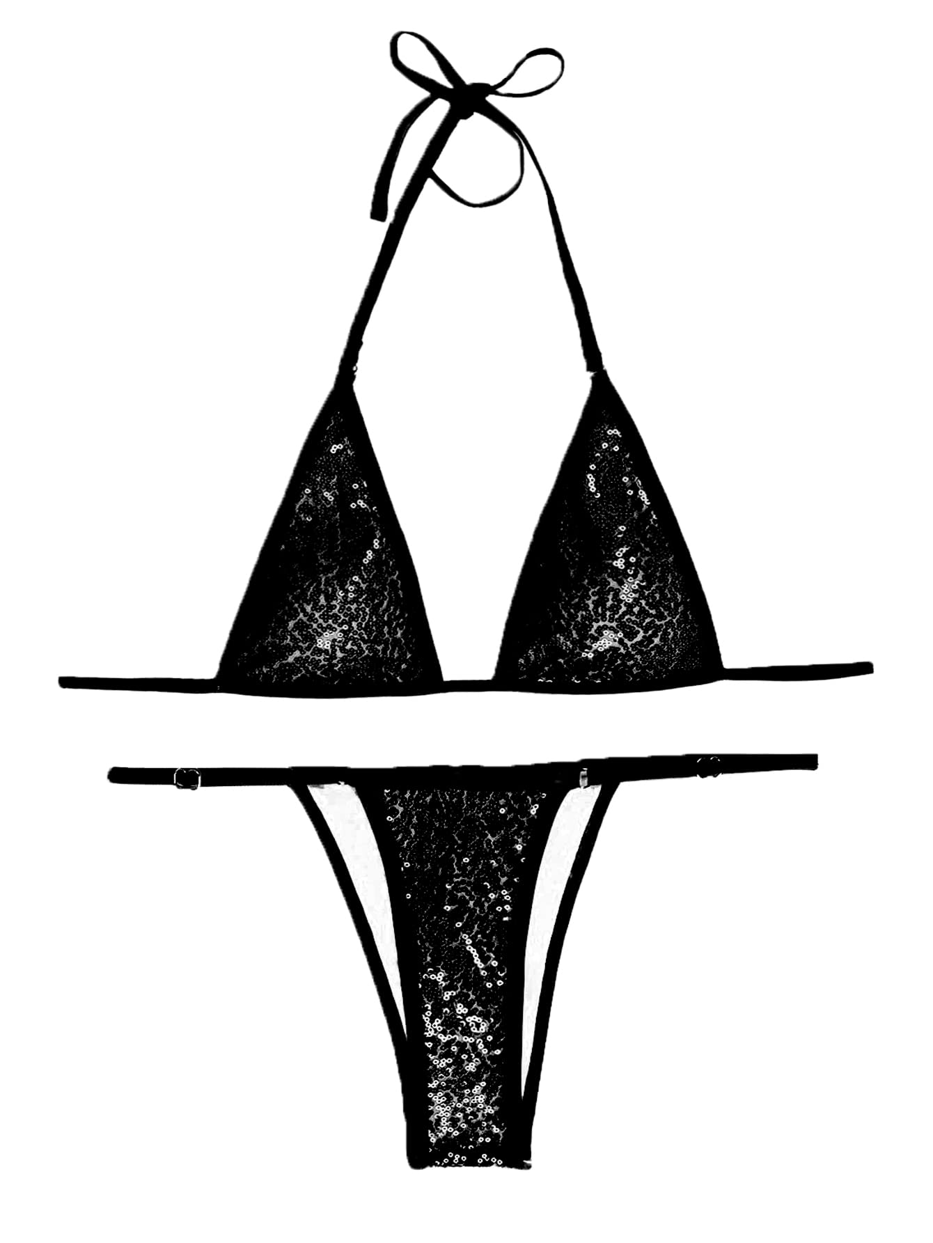 GORGLITTERWomen's Metallic Bikini Set Cut Out String Swimsuit Micro Triangle High Cut Thong Bathing Suit