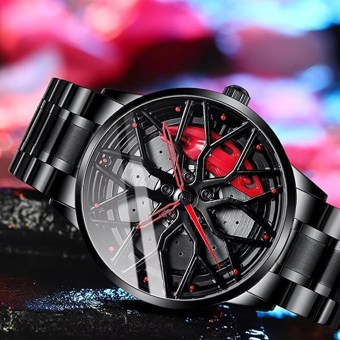 Image of Men's Sport Quartz Watch Car Wheel Multicolour Dial Wheel Dial 360 Rotating Casual Fashion Stainless Steel Alloy Mens &Boy's Luxury Metal Gift Creative Watch