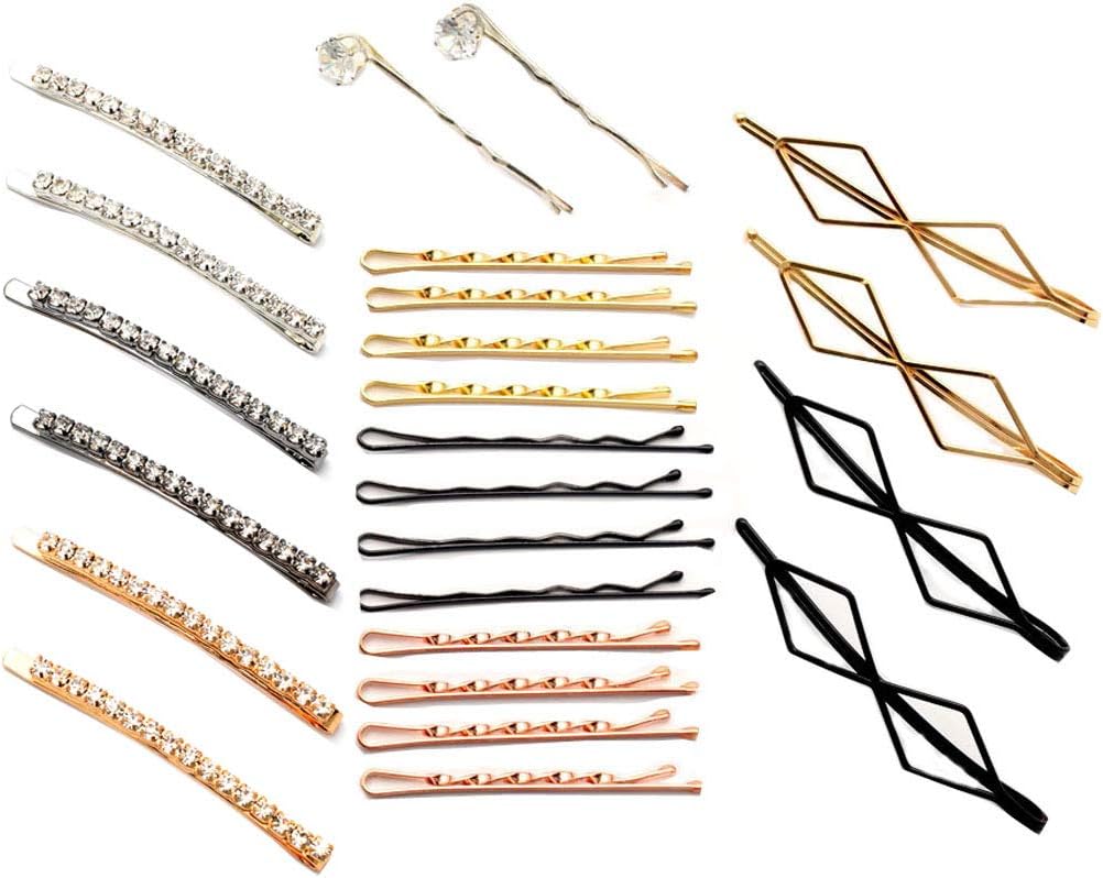 Lady's multi hair pins designed by NXDfashion, 24pcs for a pack, 6 with crystal rhinestone, 2 with CZ stone, 16 in fine multi plating color