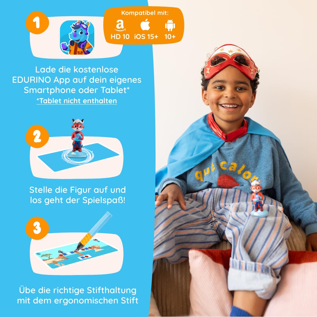 Edurino Figur Robin Geometrie & Zahlenmuster ab 4 Jahren inkl. App | Innovatives & digitales Lernspiel | Zahlenmuster erkennen | Geometrie und Symmetrie entdecken | Formenmuster gestalten