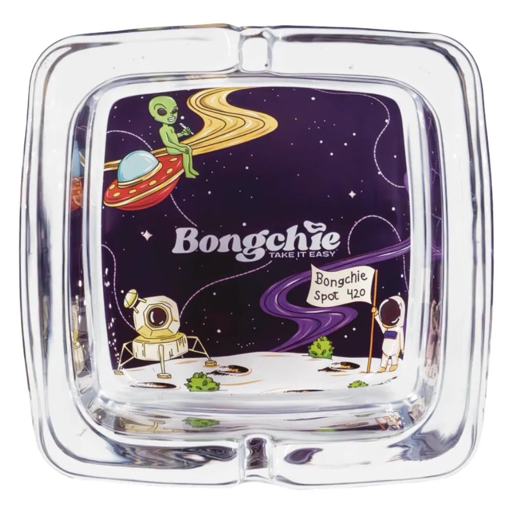 Bongchie Premium Square Glass Ashtray | Tempered Glass | Heat-Resistant, Durable, Stylish Smoking Ashtray | Modern Designs for Cigarettes, Cigars & Cones (Moon Landing)-image-8