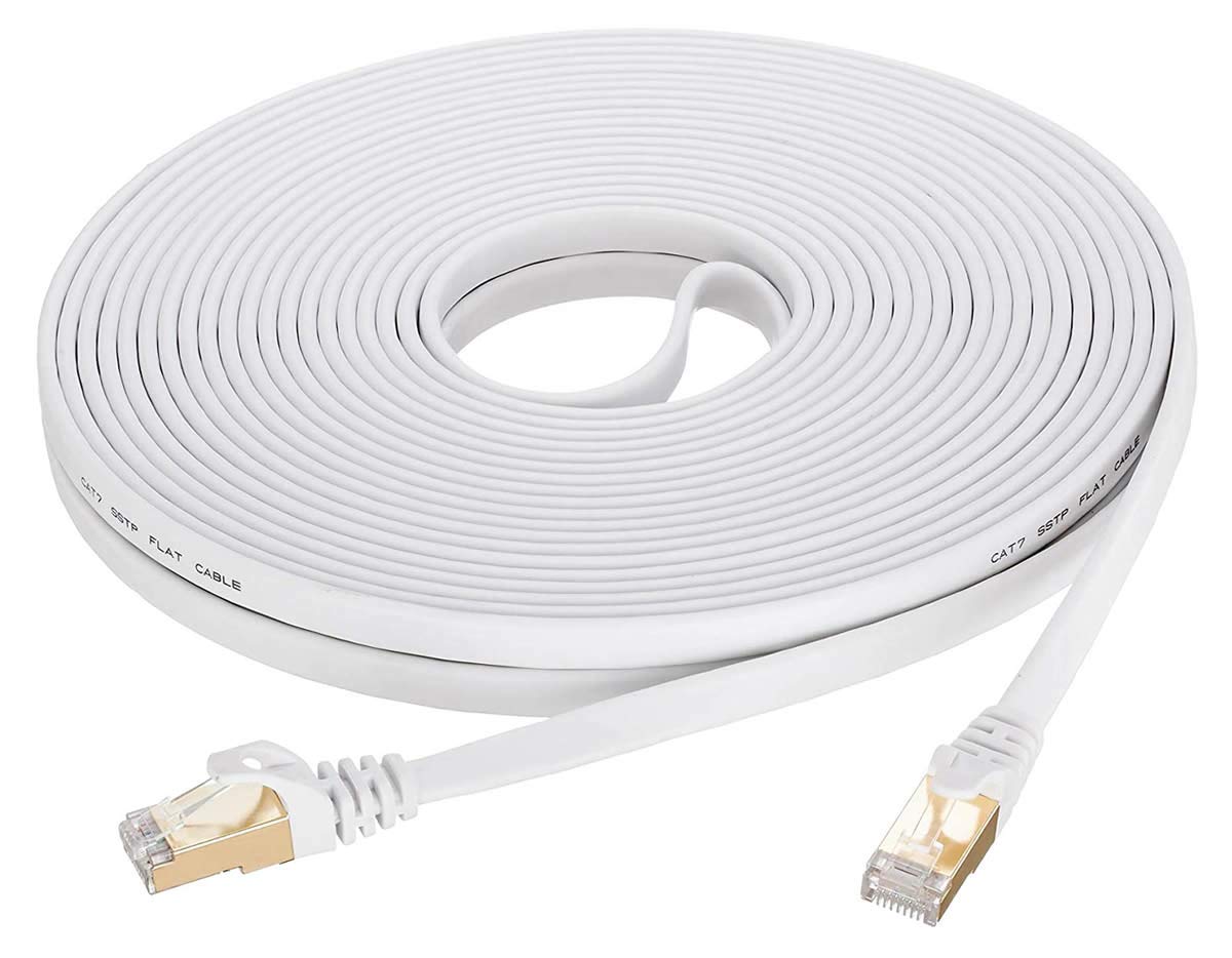Eono Cat 8 Plat Câble Ethernet, CAT8 Câble Ethernet LAN RJ45 Réseau SFTP Vitesse 40Gbps 2000MHz Compatible avec PS5, Xbox, PC, TV, Routeur, Modem Switch (White, 20M/65FT)