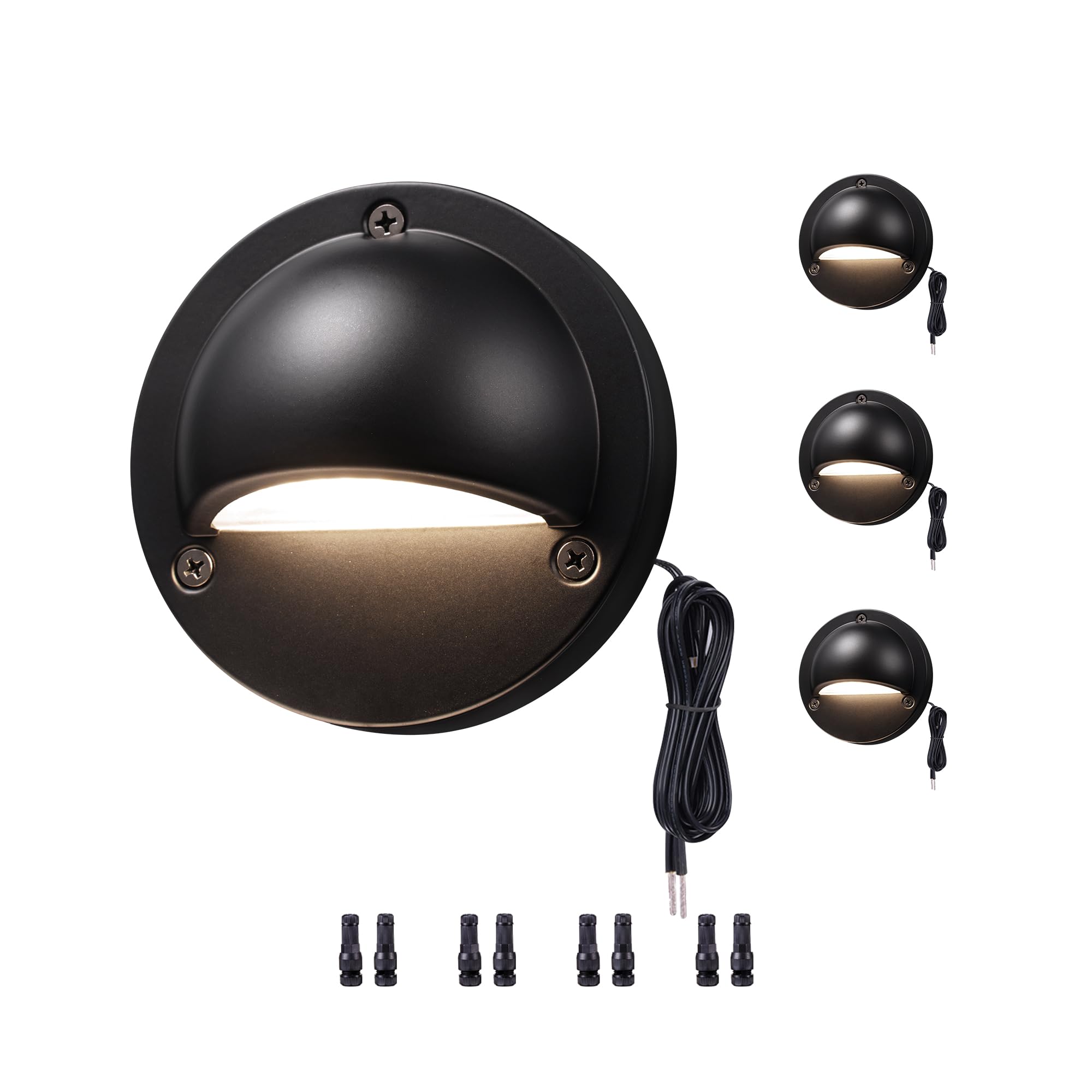Low Voltage Landscape Deck Lights - 12V LED Outdoor Step Lights, Adjustable Warm White &amp; Cool White, Waterproof Black Round Aluminum Lighting for Yard Wall Fence Railing 4 Pack