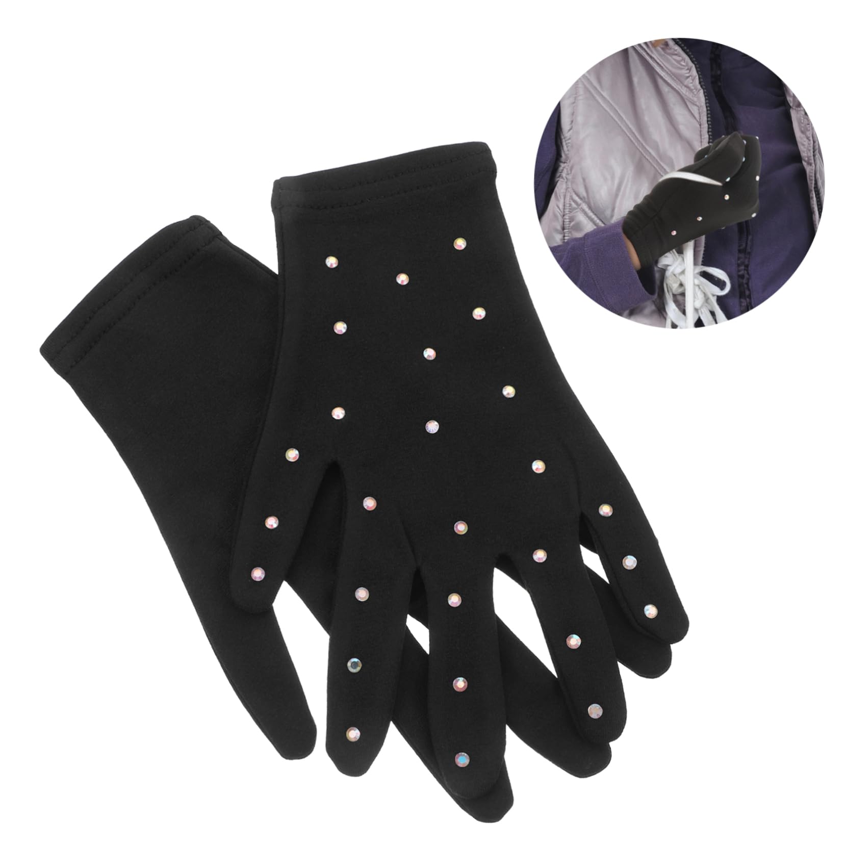 Toyvian Guantes de Patinaje artístico Guantes de Oro Mujeres Guantes de Encaje sin Dedos cordón Hielo Guantes de Fiesta de niña Guantes de Baile de niña Licra Black