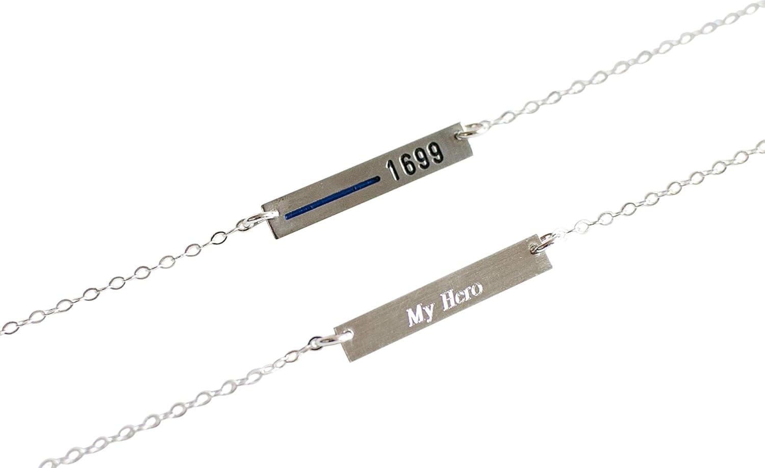 Thin Blue Line Sterling Silver Personalized Necklace For Police Wives. Custom Law Enforcement With Blue, Red, Black Line. Rectangle Bar Pendant In Sterling, 14K Gold Fill, or Rose Gold Fill