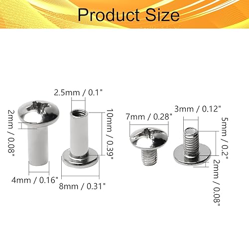 Miniatura 76 de Poste de tornillo para orificio de 3/16 pulgadas (0.197 in) de diámetro, hebilla de cinturón hembra M5x25mm, pernos de encuadernación de tuerca