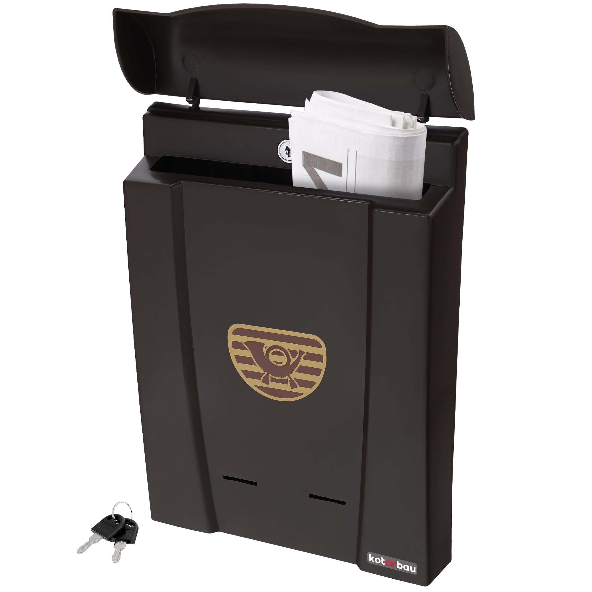 KOTARBAU® Letterbox Plastic PVC Letterbox Brown 40 x 28 cm Weatherproof with Key Letter Box without Newspaper Compartment Letter Box Large Letter Boxes