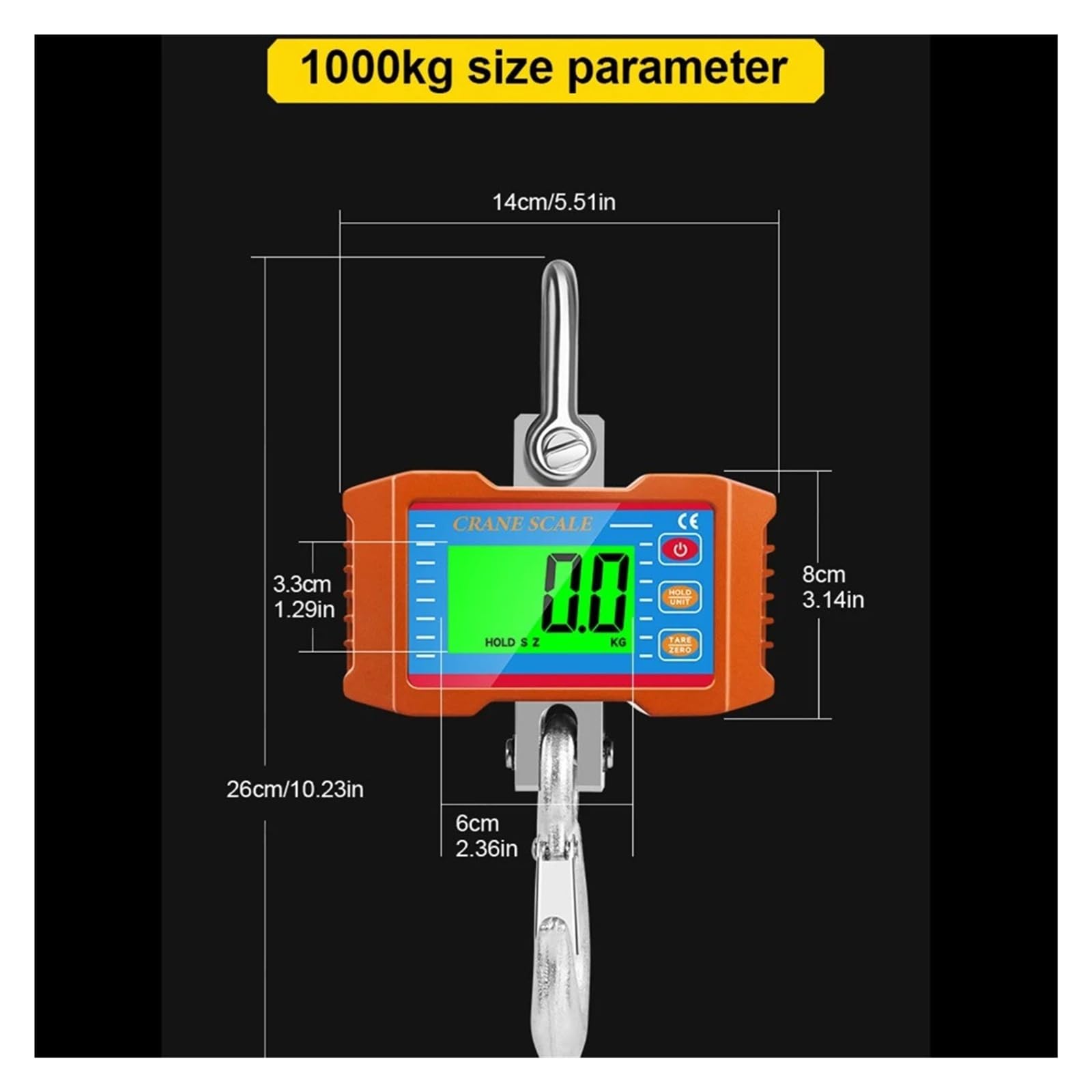 1 szt. Ekran LCD o wadze 1000 kg Elektroniczna waga dźwigowa, przenośna, wytrzymała hakowa Waga do zawieszania