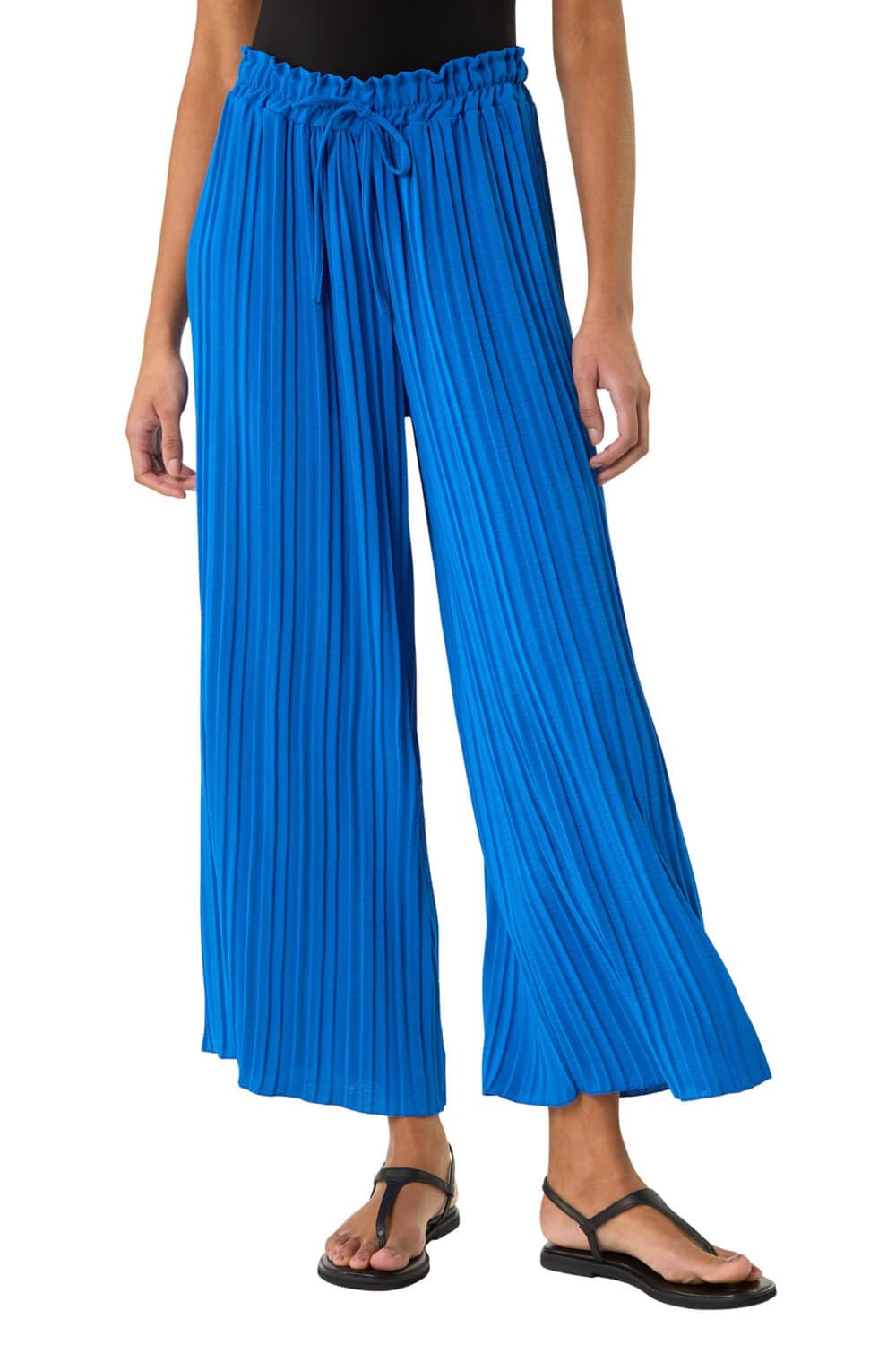 Roman Pleated Wide Leg Culottes - Blue